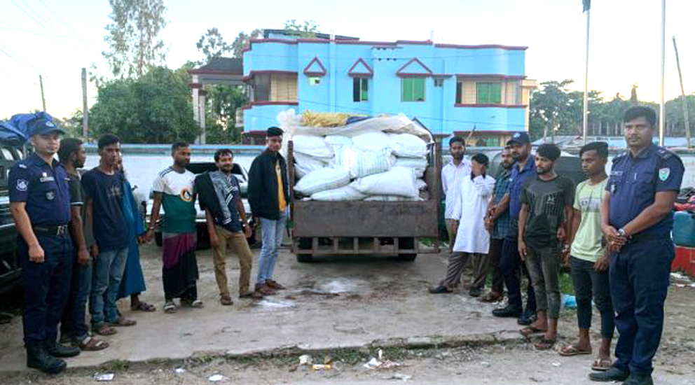 জগন্নাথপুরে ভারতীয় ১২০ বস্তা চিনিসহ আটক ১১