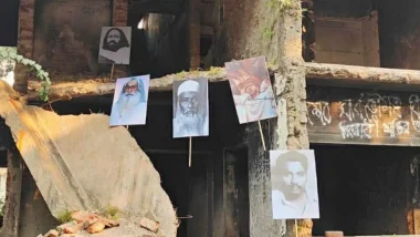 ধানমন্ডি বত্রিশে টাঙানো হলো মওলানা ভাসানী- ওসমান হাদির ছবি