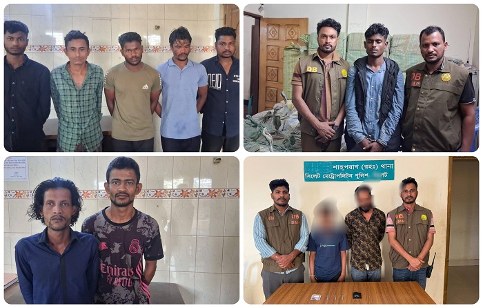 সিলেট নগর থেকে একদিনে ৮ ছিনতাইকারীসহ ৭০ জনকে গ্রেপ্তার করেছে পুলিশ