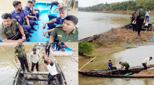 জৈন্তাপুরে অবৈধ বালু উত্তোলনের বি রু দ্ধে অভিযান: ৪ নৌকা ধ্বং*স