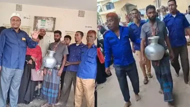 বৃদ্ধা মাকে মারধর করায় গলায় পানির কলস ঝুলিয়ে বাজার ঘোরানো হলো ছেলেকে