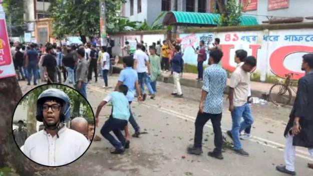 আলিয়া মাদ্রাসায় ছাত্রদল-শিবির সংঘর্ষ, হাতে পাইপ মাথায় হেলমেট পড়ে মাঠে যুবদল নেতা নয়ন