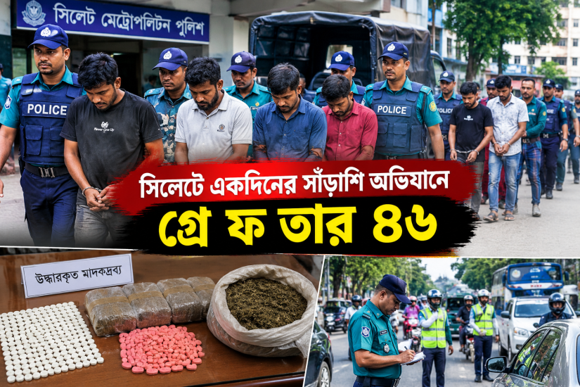 সিলেটে একদিনের সাঁড়াশি অভিযানে গ্রে ফ তা র ৪৬